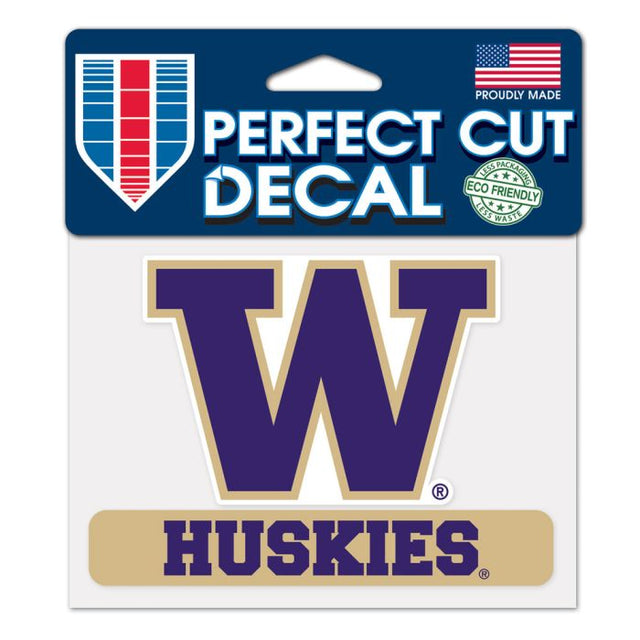 Calcomanía de color de corte perfecto con el lema de Washington Huskies, 4,5" x 5,75"