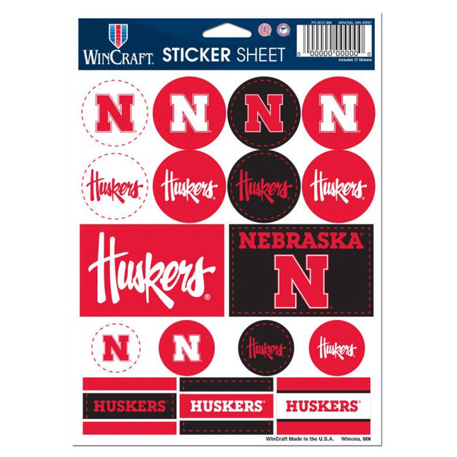 Hoja de calcomanías de vinilo de los Nebraska Cornhuskers de 5" x 7"