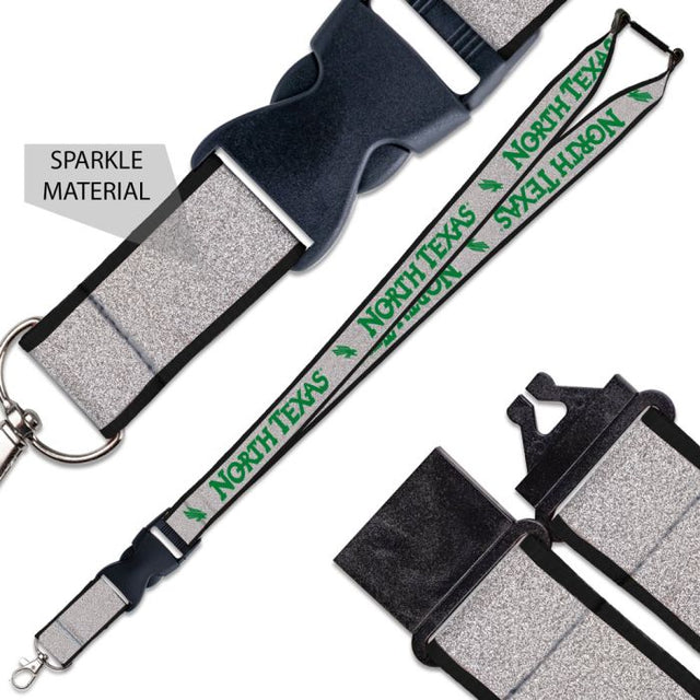 North Texas Mean Green Lanyard w/Buckle Glitter 1"