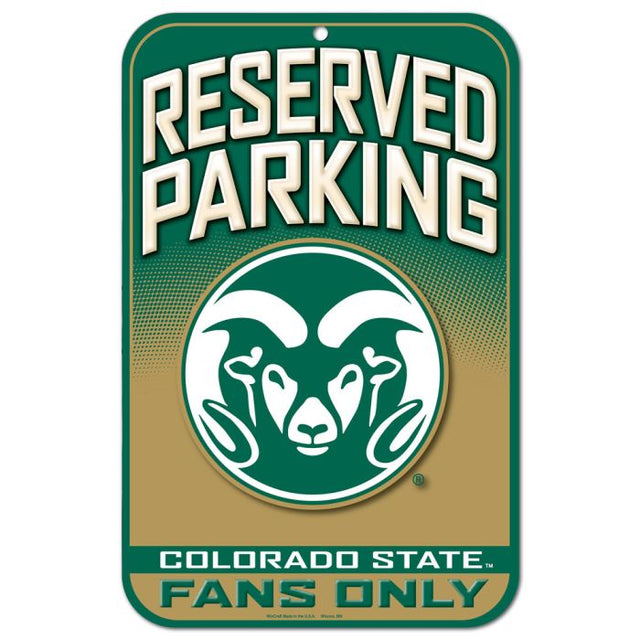 Letrero de plástico de estacionamiento reservado de Colorado State Rams de 11" x 17"