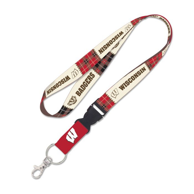 Wisconsin Badgers Plaid Lanyard w/detachable buckle 1"