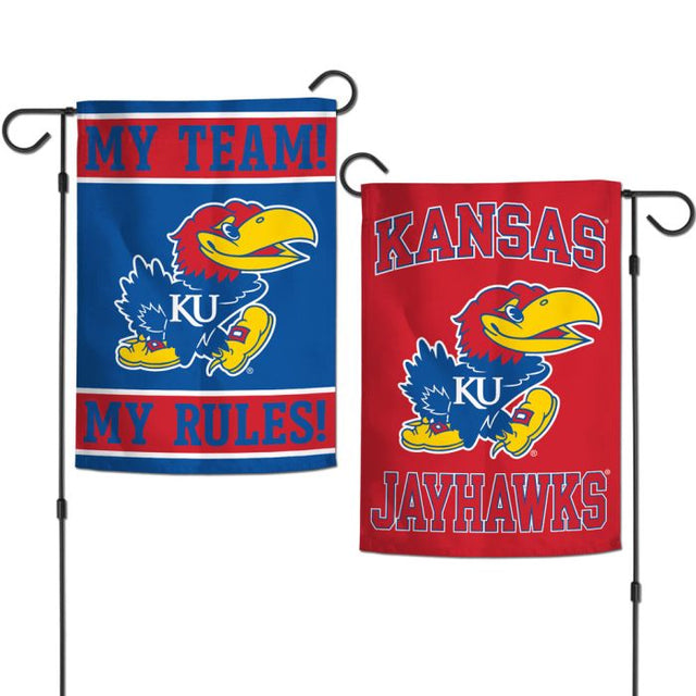 Kansas Jayhawks MY TEAM! MY RULES! Garden Flags 2 sided 12.5" x 18"