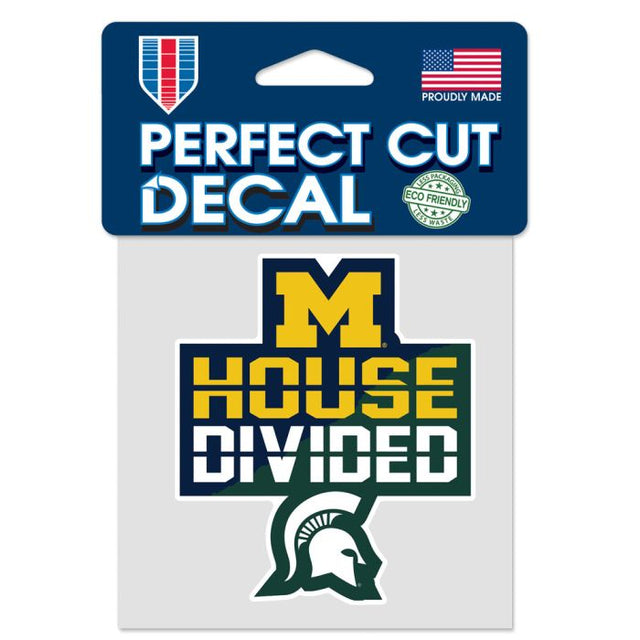 Calcomanía de color de corte perfecto de los Michigan Wolverines/Michigan State Spartans de Michigan/MICHIGAN STATE de 4" x 4" Rivalry