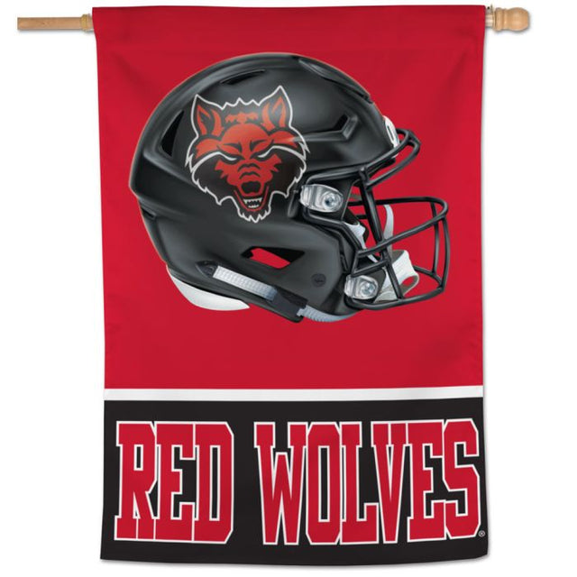 Bandera vertical de Arkansas State Red Wolves con casco de fútbol americano de 28" x 40"