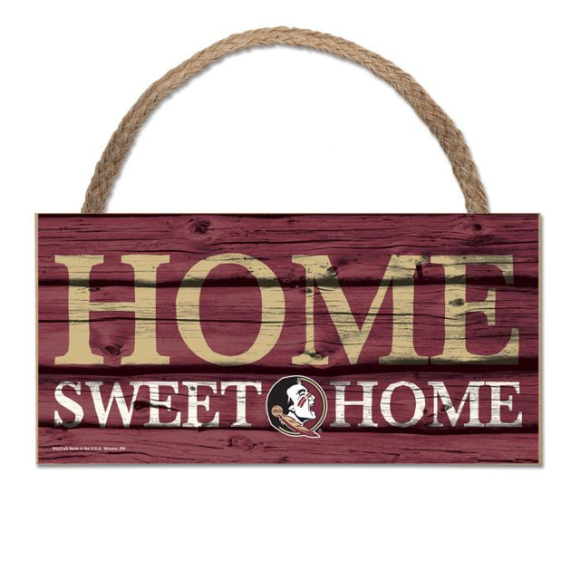 Letrero de madera con cuerda de 5 x 10 pulgadas con la leyenda HOME SWEET HOME de los Florida State Seminoles