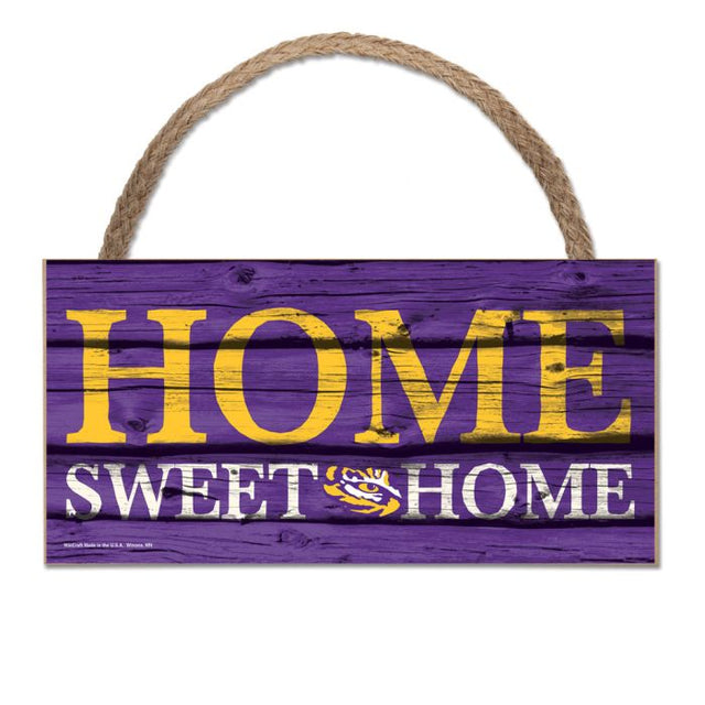 LSU Tigers HOME SWEET HOME Wood Sign w/Rope 5" x 10"