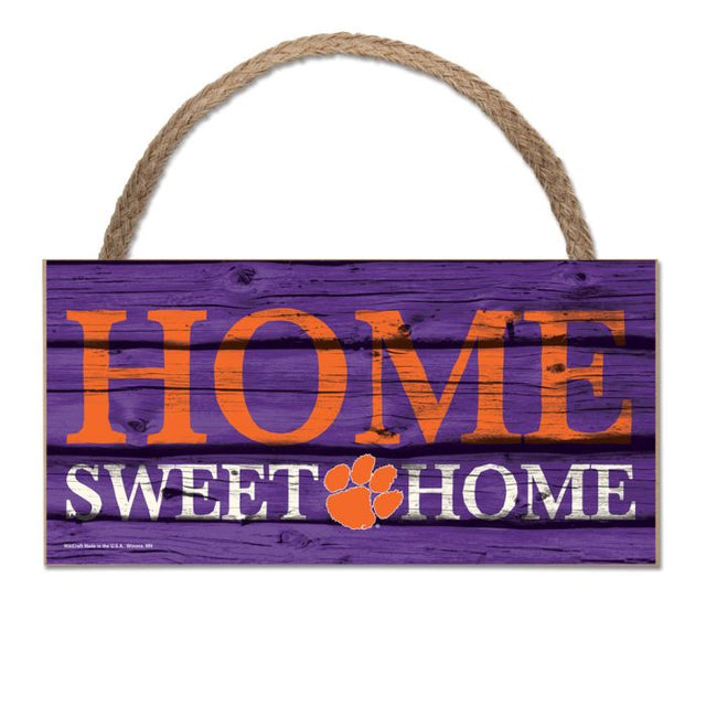 Clemson Tigers HOME SWEET HOME Wood Sign w/Rope 5" x 10"