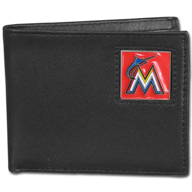 Billetera plegable de cuero de los Miami Marlins