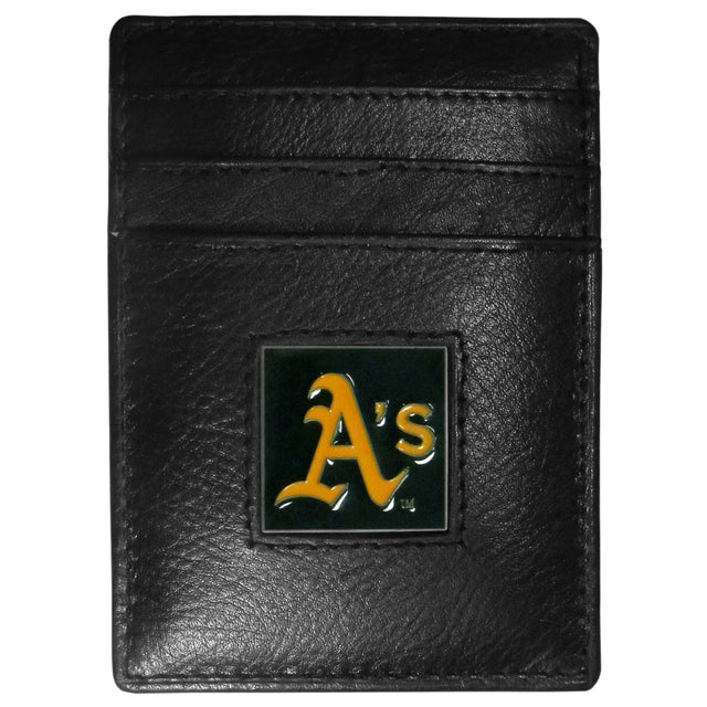 Cartera de cuero con clip para billetes y tarjetero de Oakland Athletics