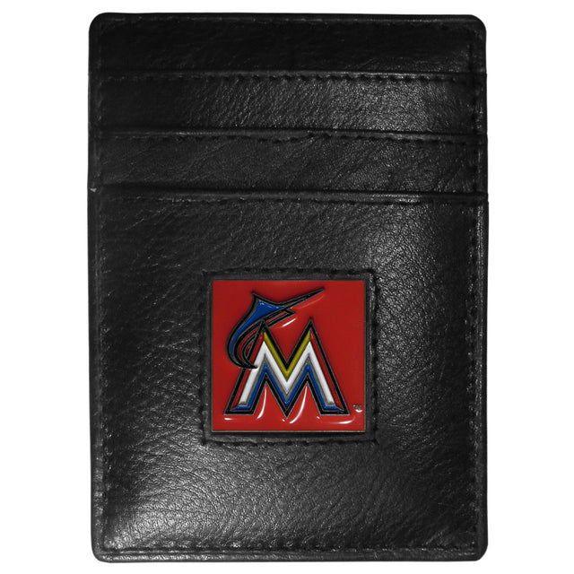 Billetera de cuero con clip para billetes y tarjetero de los Miami Marlins