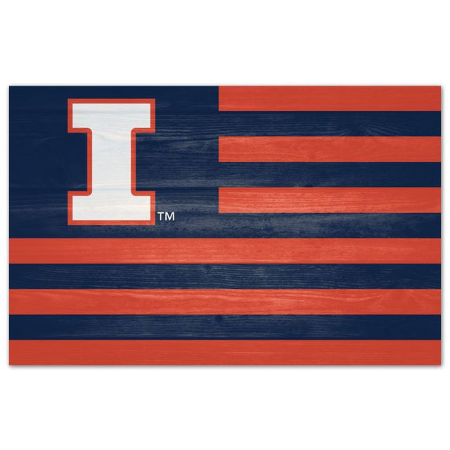 Illinois Fighting Illini AMERICANA Wood Sign 11" x 17" 1/4" thick