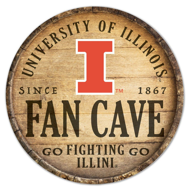 Letrero de madera de 14" con diseño de barril redondo y tapa de Illinois Fighting Illini