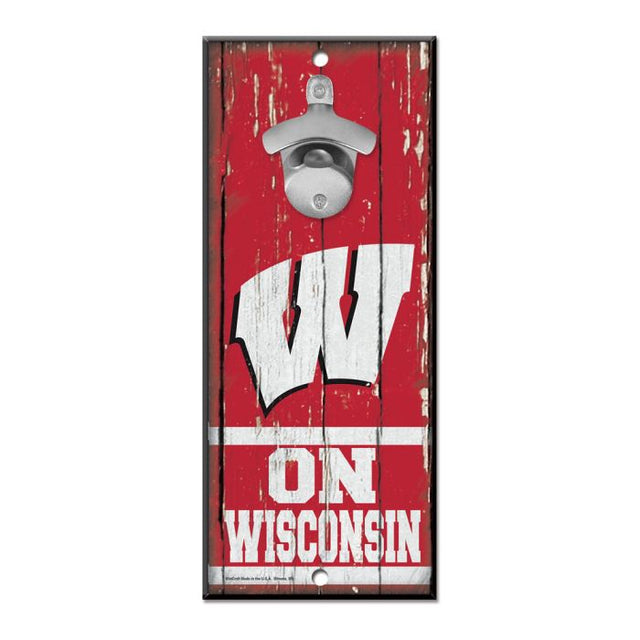 Wisconsin Badgers Bottle Opener Sign 5x11