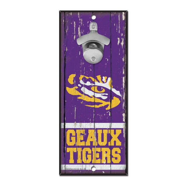 LSU Tigers Bottle Opener Sign 5x11