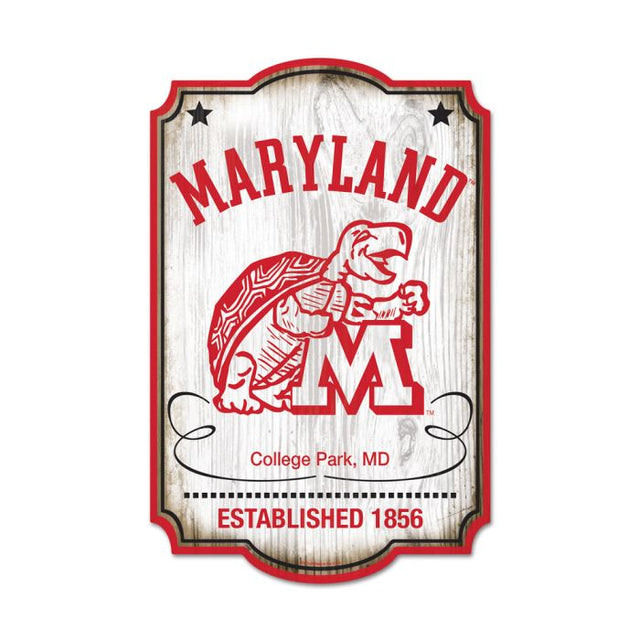 Maryland Terrapins / Letrero de madera universitario vintage de 11" x 17", 1/4" de grosor