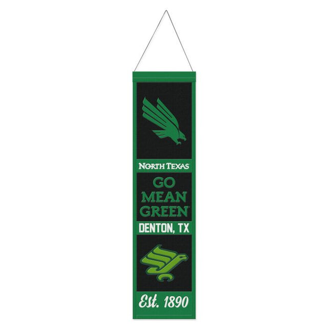 Estandarte de lana de North Texas Mean Green ESTABLECIDO de 8" x 32"