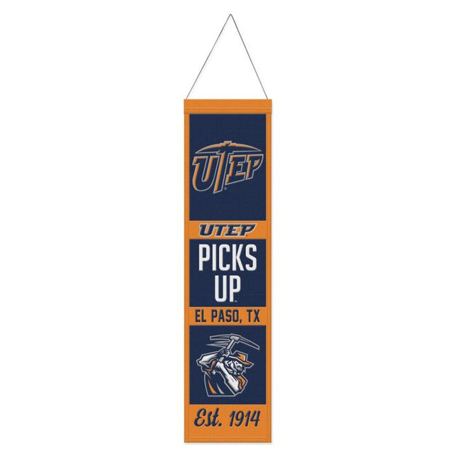 UTEP Miners ESTABLISHED Wool Banner 8" x 32"