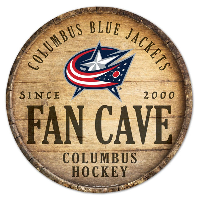 Letrero de madera de los Columbus Blue Jackets de 14" con diseño de barril redondo