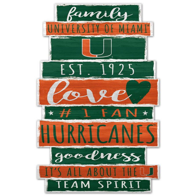 Letrero de madera de 11 x 17 de los Miami Hurricanes con diseño de palabras familiares