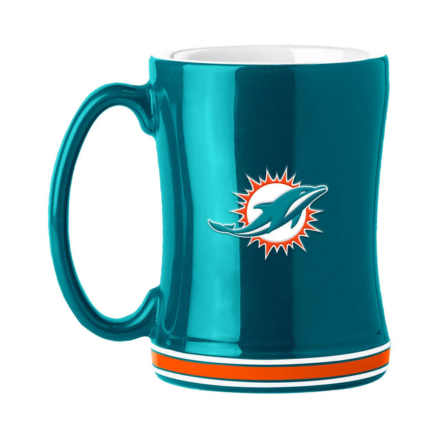 Taza de café de los Miami Dolphins de 14 oz con relieve esculpido en color del equipo