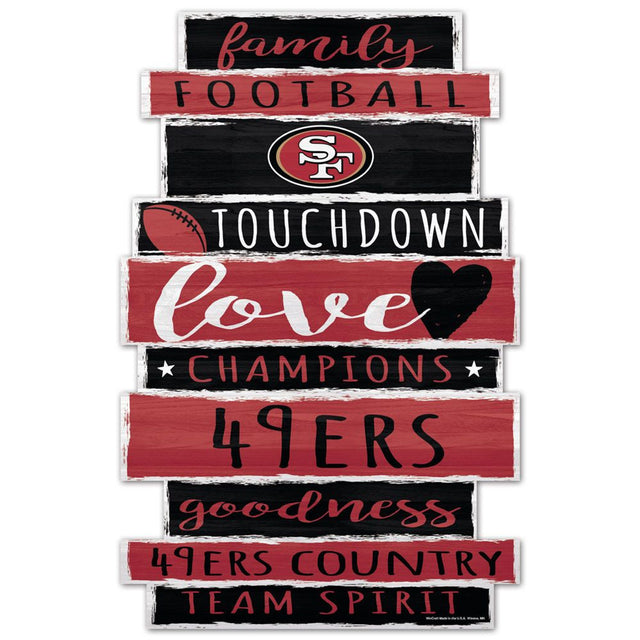 Letrero de madera de los San Francisco 49ers de 11 x 17 con diseño de palabras familiares