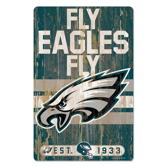 Letrero de madera de 11 x 17 de los Philadelphia Eagles con diseño de eslogan