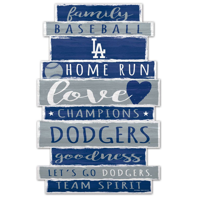 Letrero de madera de 11 x 17 de los Dodgers de Los Ángeles con diseño de palabras familiares