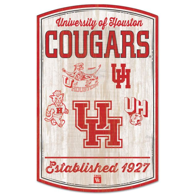 Letrero de madera vintage de los Houston Cougars con la leyenda "Collegiate Evolution", 11" x 17", 1/4" de grosor