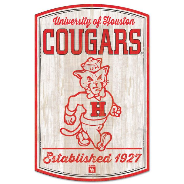 Letrero de madera vintage de los Houston Cougars / Collegiate de 11" x 17" y 1/4" de grosor