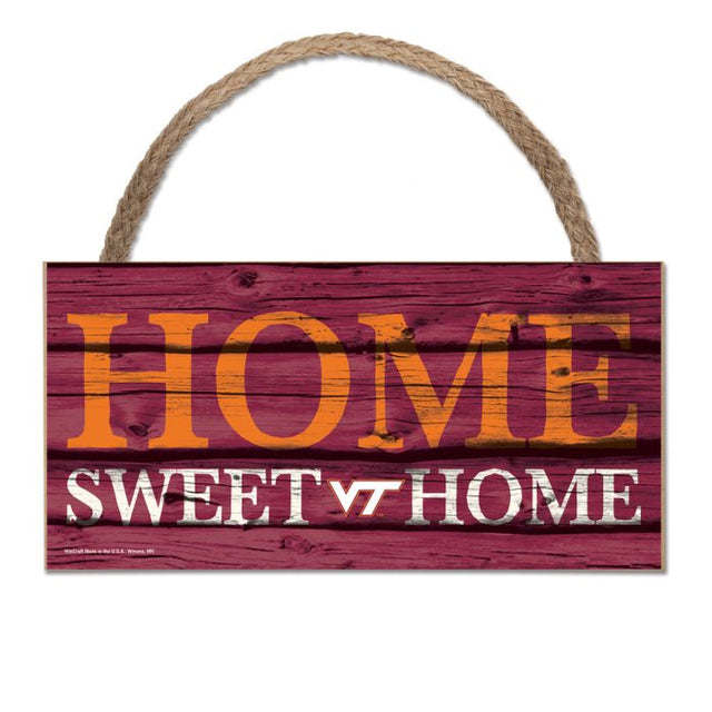 Letrero de madera con cuerda de 5" x 10" con la frase "HOGAR, DULCE HOGAR" de Virginia Tech Hokies