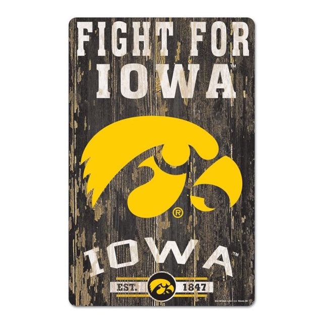 Letrero de madera de Iowa Hawkeyes FIGHT FOR IOWA de 11" x 17" y 1/4" de grosor