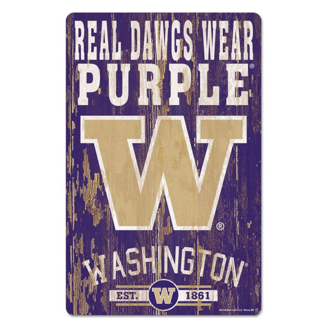 Letrero de madera de Washington Huskies, 11" x 17", 1/4" de grosor