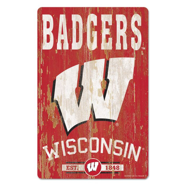 Letrero de madera de Wisconsin Badgers, 11" x 17", 1/4" de grosor