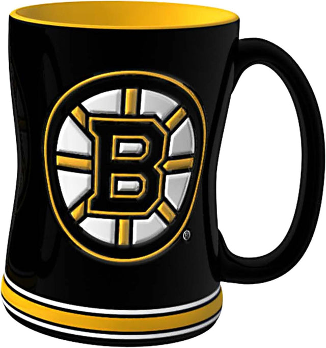 Taza de café Boston Bruins de 14 oz con relieve esculpido en color del equipo