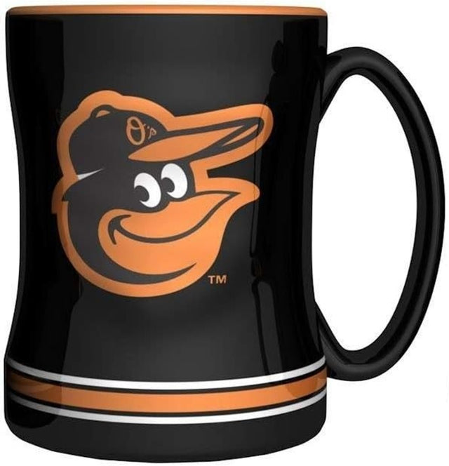 Taza de café Baltimore Orioles de 14 oz con el color del equipo de relevo esculpido