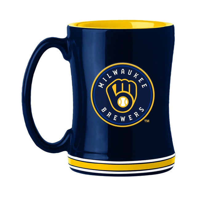 Taza de café de los Milwaukee Brewers de 14 oz con el color del equipo de relevo esculpido