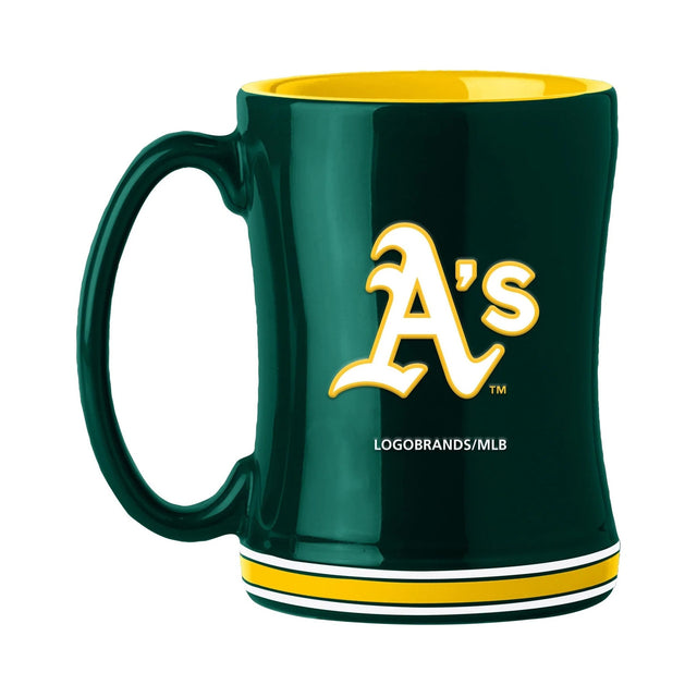 Taza de café de 14 oz de Oakland Athletics con el color del equipo de relevo esculpido