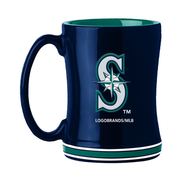 Taza de café de los Seattle Mariners de 14 oz con relieve esculpido en color del equipo