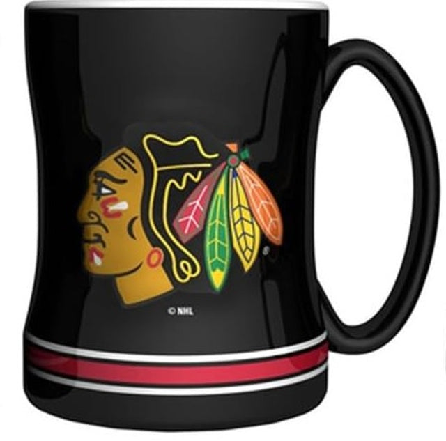 Taza de café de 14 oz de los Chicago Blackhawks con el color del equipo de relevo esculpido