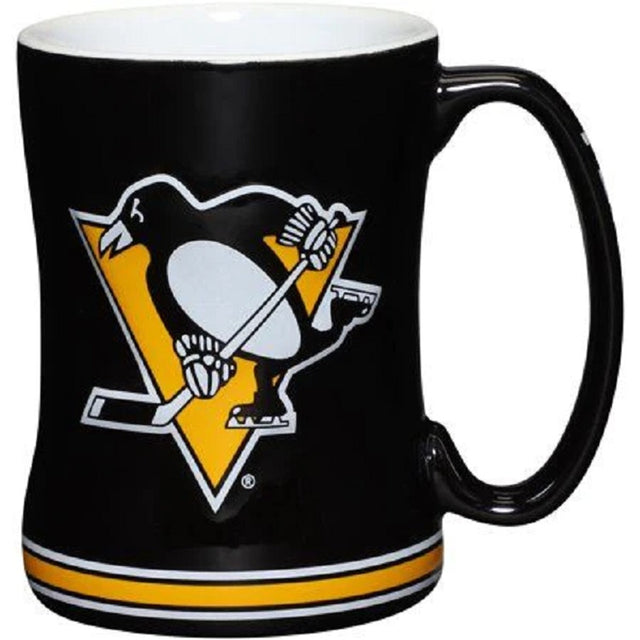 Taza de café de los Pittsburgh Penguins de 14 oz con relieve esculpido en color del equipo