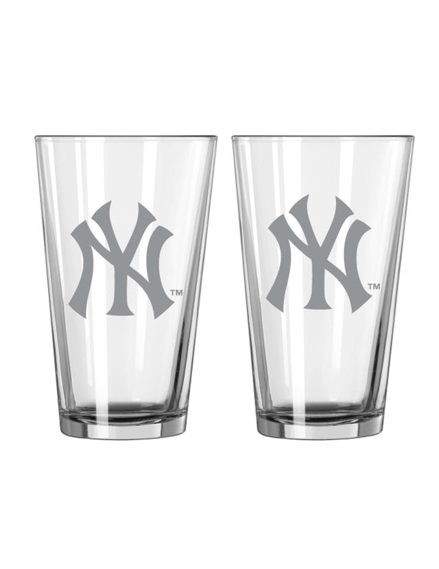 Juego de 2 vasos de pinta de vidrio con diseño de los Yankees de Nueva York con diseño escarchado