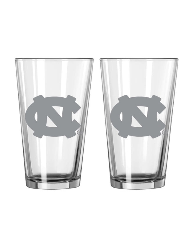 Juego de 2 piezas de vasos de pinta de vidrio con diseño de los Tar Heels de Carolina del Norte y Frost