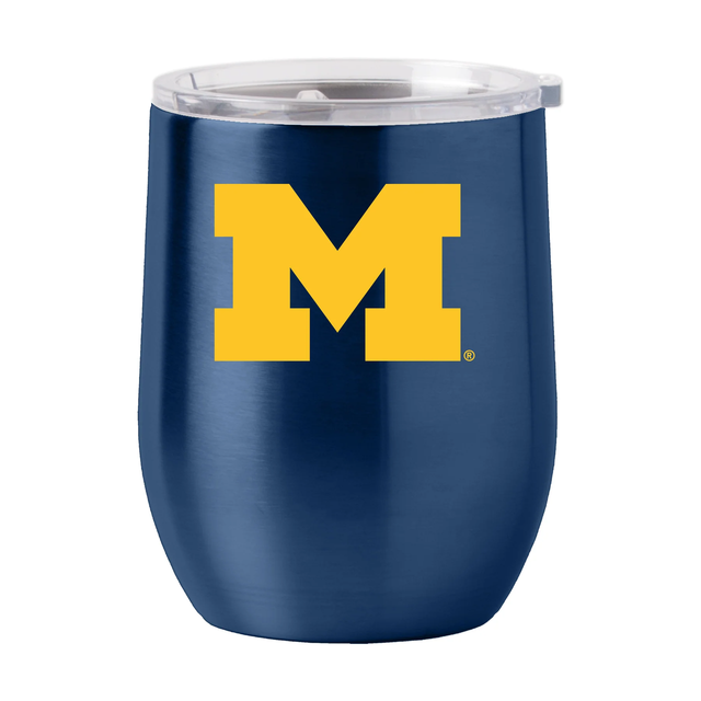 Vaso de viaje Michigan Wolverines de acero inoxidable de 16 oz curvado