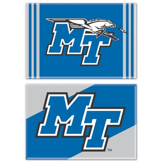 Imán rectangular de los Blue Raiders de Middle Tennessee State, paquete de 2, 2 x 3 pulgadas