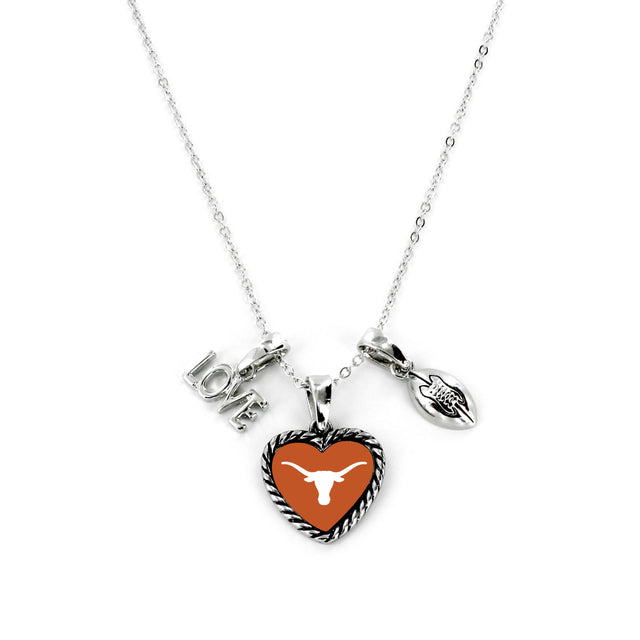 Collar con dije de los Texas Longhorns con el mensaje "Amo el fútbol"