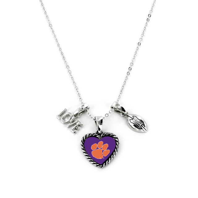 Collar con dije de los Tigres de Clemson con el mensaje "Me encanta el fútbol"