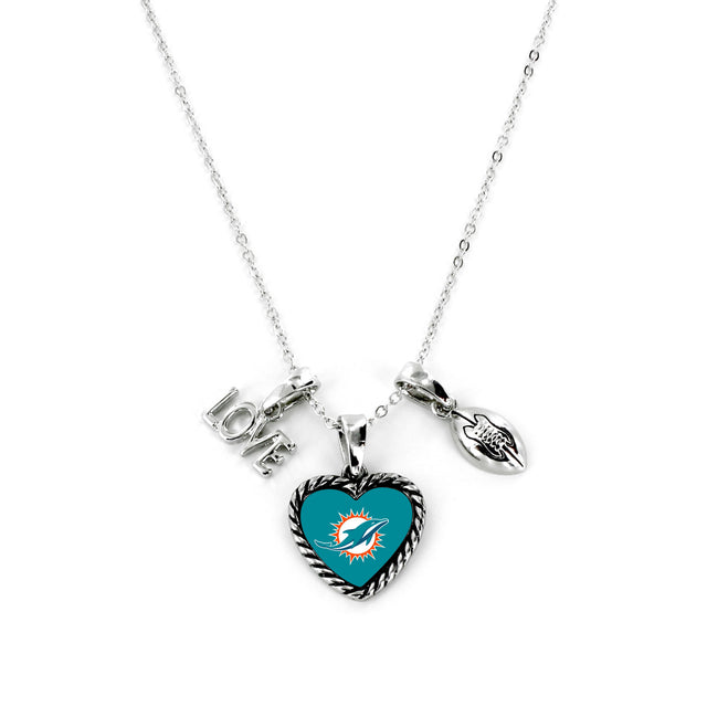 Collar con dije de los Miami Dolphins con el mensaje "Me encanta el fútbol"