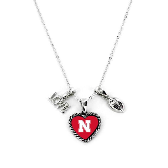 Collar con dije de los Nebraska Cornhuskers con el logo del deporte Love Football