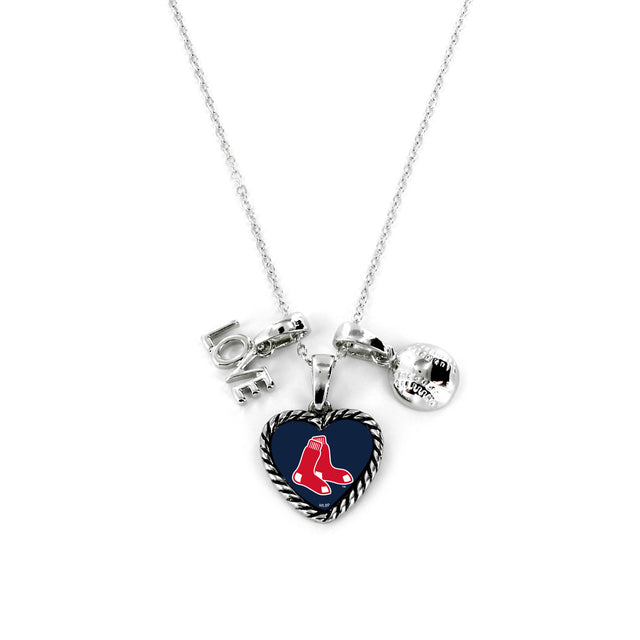 Collar con dije de los Boston Red Sox con el mensaje "Amo el béisbol"