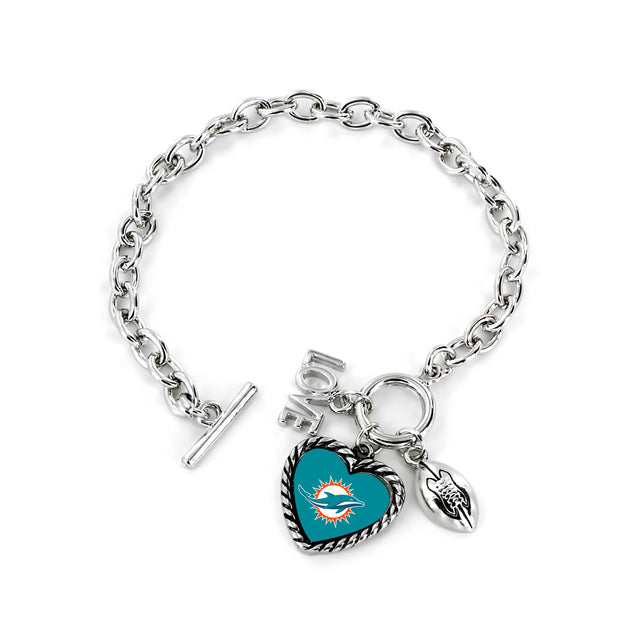 Pulsera con dijes de los Miami Dolphins con el mensaje "Amo el fútbol"